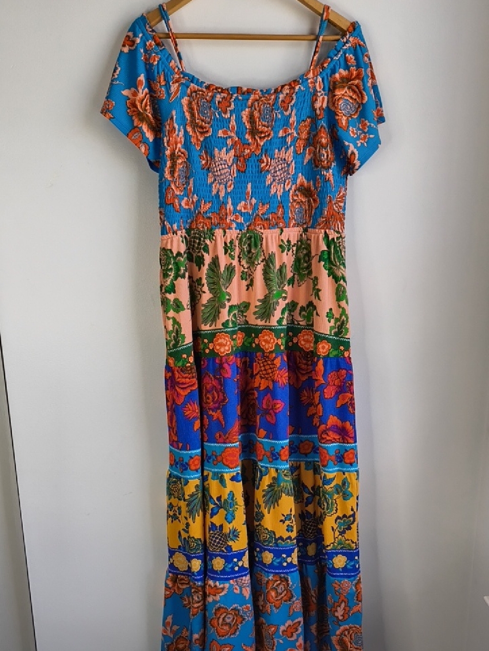 Boho Floral Patchwork TieredMaxi Dress